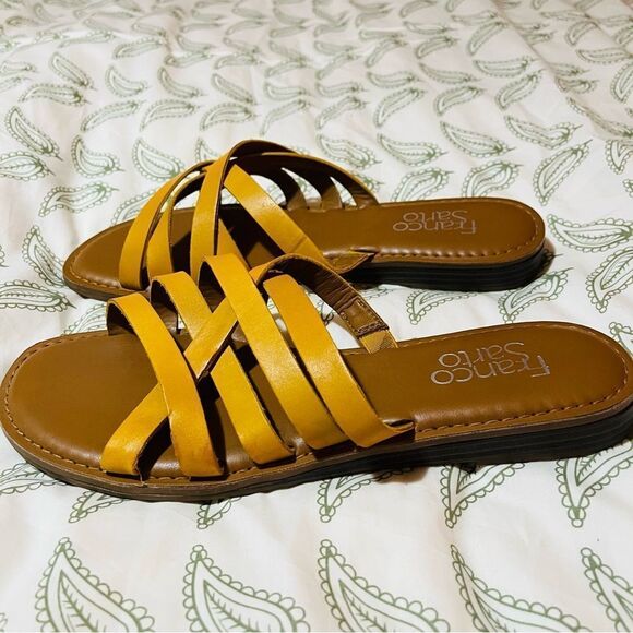 Franco Sarto Graceleigh Mustard Yellow Strappy Sandals Pull On Slides 8 - Picture 9 of 14